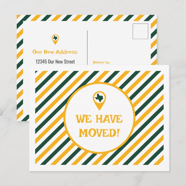 Green & Gold We Have Moved Striped Moving  Postcard (Front/Back)