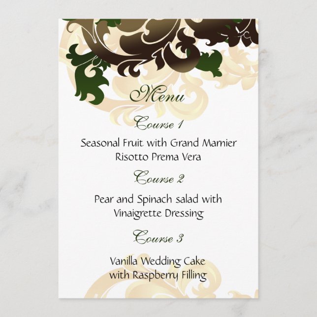 green gold wedding menu (Front)
