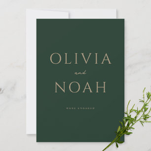 Green & Gold We're Engaged Announcement Card