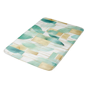 Green Gold White Abstract Bath Mat