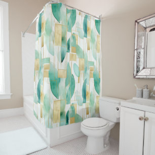 Green Gold White Abstract Shower Curtain