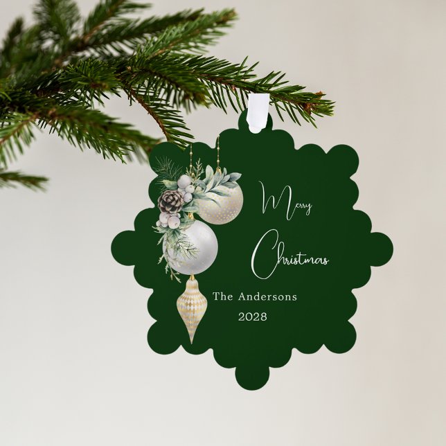 Green gold white baubles Christmas Tree Decoration Card (Creator Uploaded)