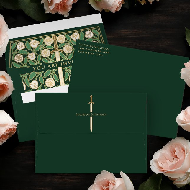 Green Gold White Floral Sword Royal Wedding Envelope (Creator Uploaded)
