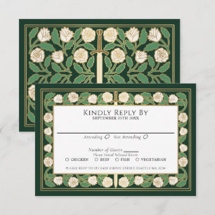 Green Gold White Floral Sword Royal Wedding RSVP Card