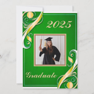 Green Gold White Graduation Invitation