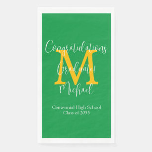 Green Gold White Graduation Party Name Monogram  Napkin