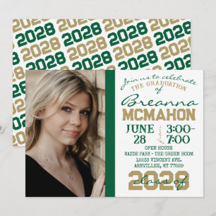 Green, Gold & White Graduation Photo Invitation