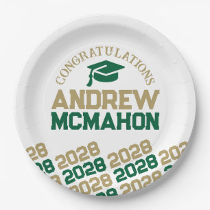 Green Gold White Half Repeat Grad Personalised Paper Plate