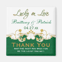 Green Gold White scrolled Wedding Favour Magnet