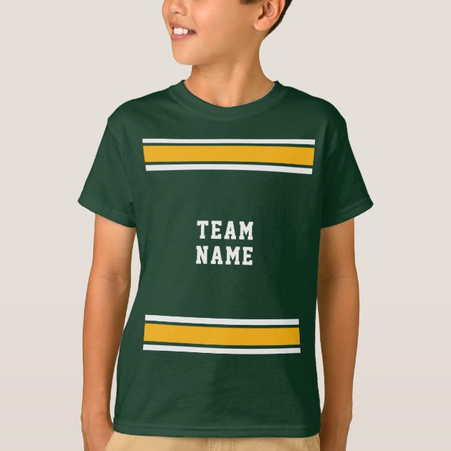 Green Gold White Sports Jersey Team Name Kids T-Shirt (Front)
