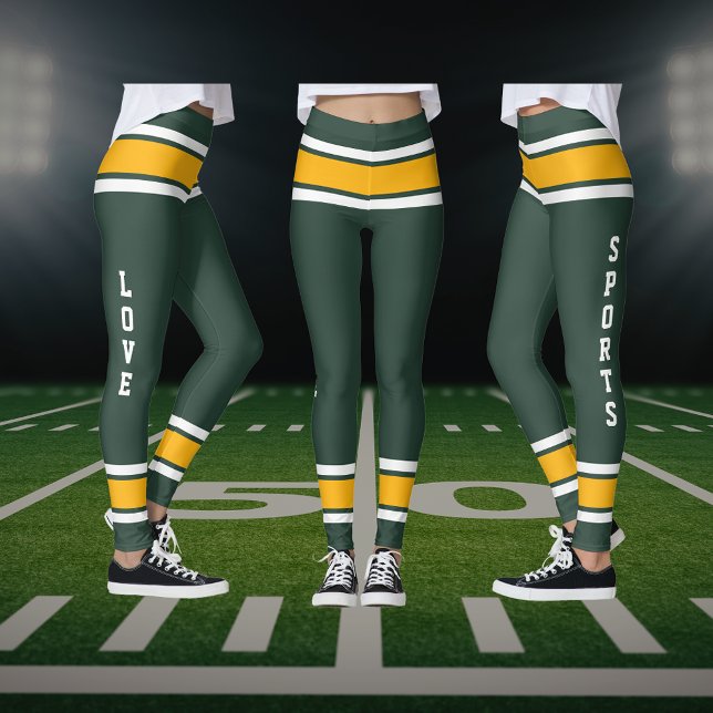 Green Gold White Team Jersey Colours Love Sports Leggings (Green Gold White Team Jersey Colors Love Sports Leggings)
