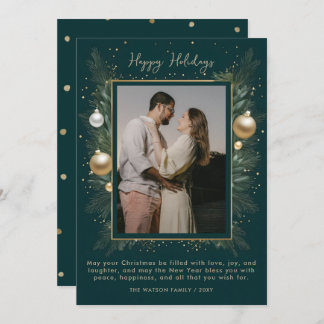 Green Gold Winter Botanical Christmas Photo Holiday Card