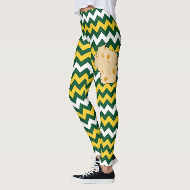 Green, gold Wisconsin Football Colours Cheesehead Leggings (Left)