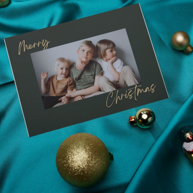 Green Gold with Photo Merry Christmas Holiday Card (Creator Uploaded)
