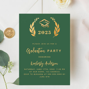 Green gold wreath 2025 Graduation Party invitation