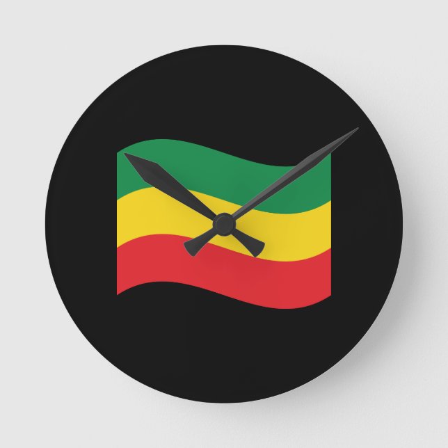 Green, Gold (Yellow) and Red Colours Flag Round Clock (Front)