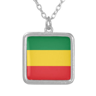 Green, Gold (Yellow) and Red Colours Flag Silver Plated Necklace