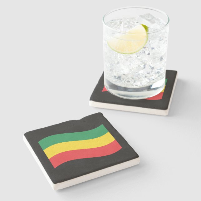 Green, Gold (Yellow) and Red Colours Flag Stone Coaster (Side)