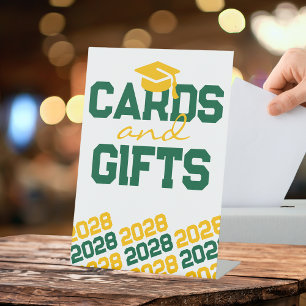 Green & Gold Yellow Cards & Gifts Graduation Table Pedestal Sign