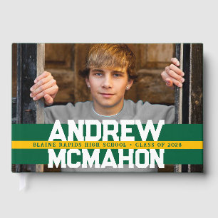 Green & Gold Yellow Photo Graduation Personalised Guest Book