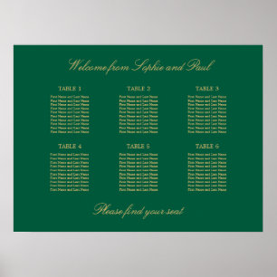 Green Golden Beige 6 Table Seating Chart Poster