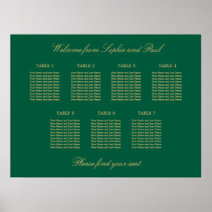 Green Golden Beige 7 Table Seating Chart Poster