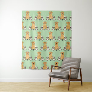 Green Golden Retriever Writer Home Studio Wall Art Tapestry
