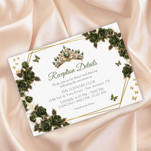 Green Golden Tiara Roses Butterflies Quinceañera Enclosure Card