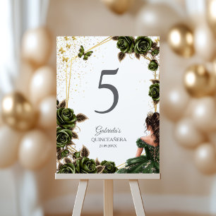 Green Golden Tiara Roses  Quinceañera  Table Number