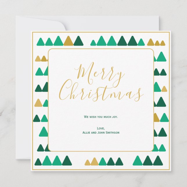 Green & Golden Trees Merry Christmas Square Card (Front)