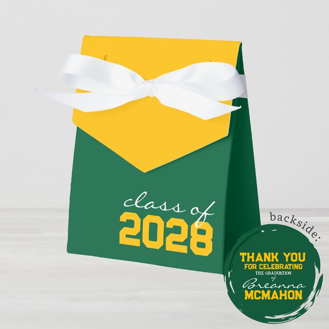 Green & Golden Yellow Graduation Favour Boxes (Green and Gold Graduation Personalized Favor Boxes)