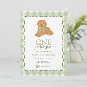 Green Goldendoodle Golden Year First Birthday Invitation