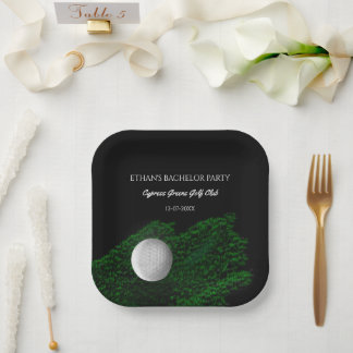 Green golf ball golfers bachelor golfers party paper plate
