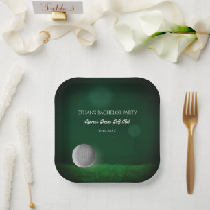 Green golf ball golfers bachelor party golf party paper plate