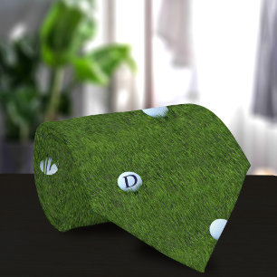 Green Golf Ball Monogram Golfer Dad Neck Tie