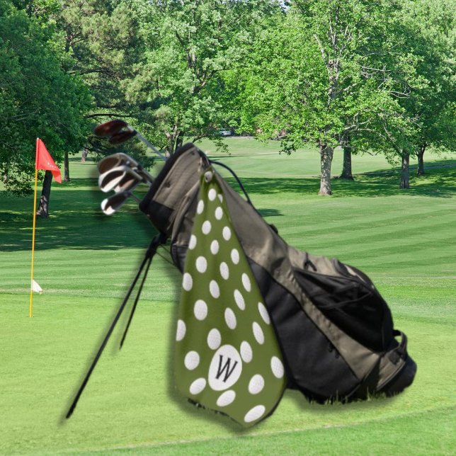 Green Golf Ball Pattern Monogram Personalised Golf Towel (Creator Uploaded)