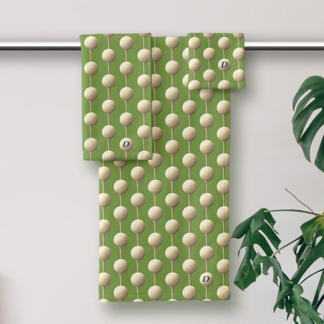 Green Golf Ball Pattern Monogrammed Bath Towel Set (Creator Uploaded)