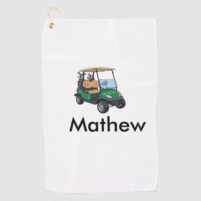 Green golf car name man sports boy gifts letter  golf towel (Front)