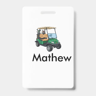 Green golf car name man sports boy gifts letter ID badge