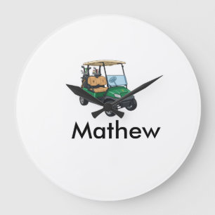 Green golf car name man sports boy gifts letter large clock