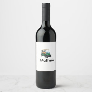 Green golf car name man sports boy gifts letter wine label