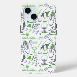 Green Golf Icons Pattern iPhone 15 Case
