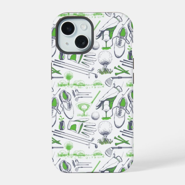 Green Golf Icons Pattern iPhone 15 Case (Back)