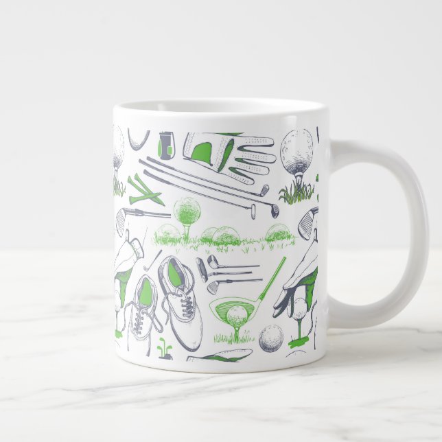Green Golf Icons Pattern Large Coffee Mug (Right)