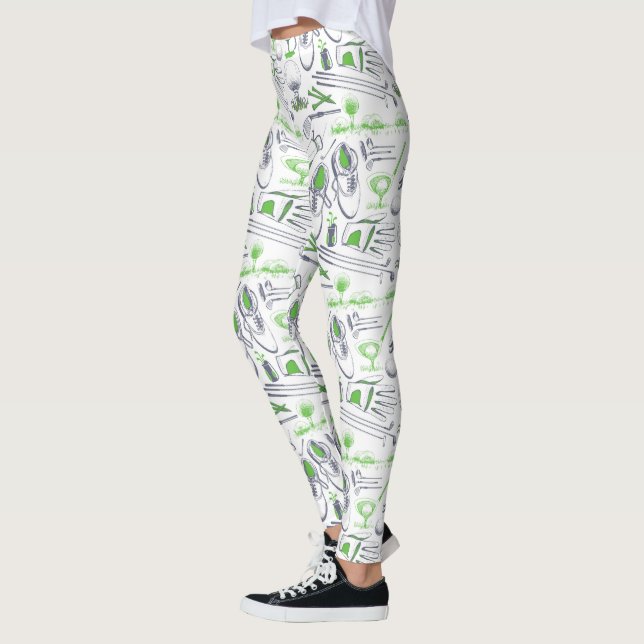 Green Golf Icons Pattern Leggings (Left)