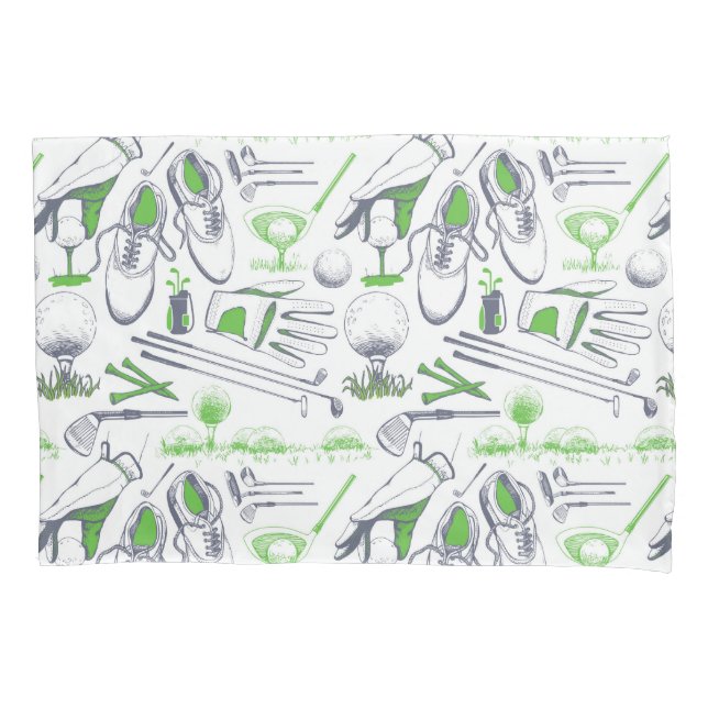 Green Golf Icons Pattern Pillowcase (Front-Left)