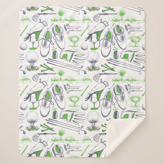 Green Golf Icons Pattern Sherpa Blanket (Front)