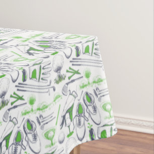 Green Golf Icons Pattern Tablecloth