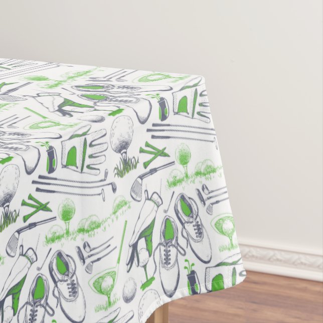 Green Golf Icons Pattern Tablecloth (In Situ)