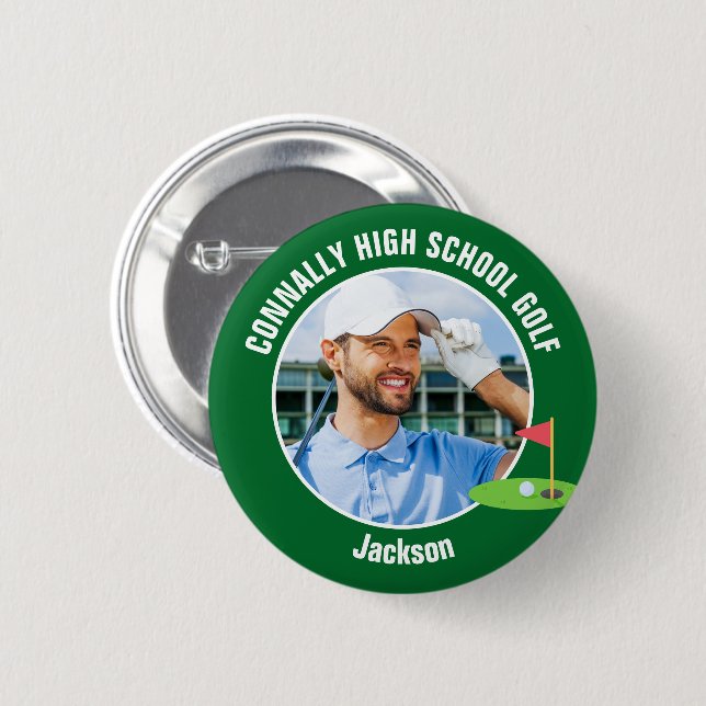 Green Golfer Photo High School Golf Team 6 Cm Round Badge (Front & Back)
